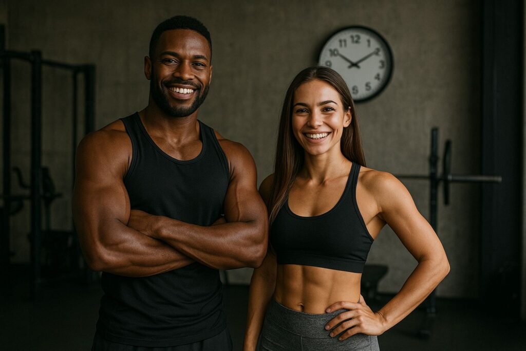 Casal na academia , com foco