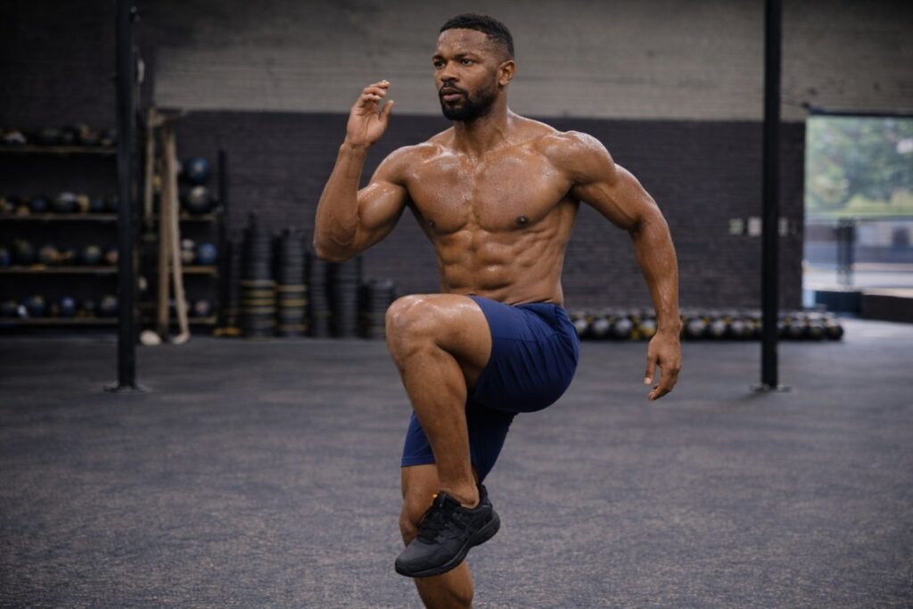 Corrida estacionária com elevação de joelhos