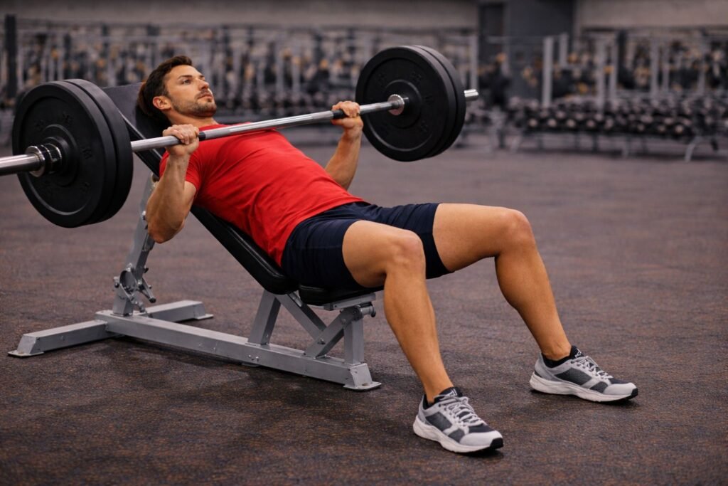 supino inclinado com a barra