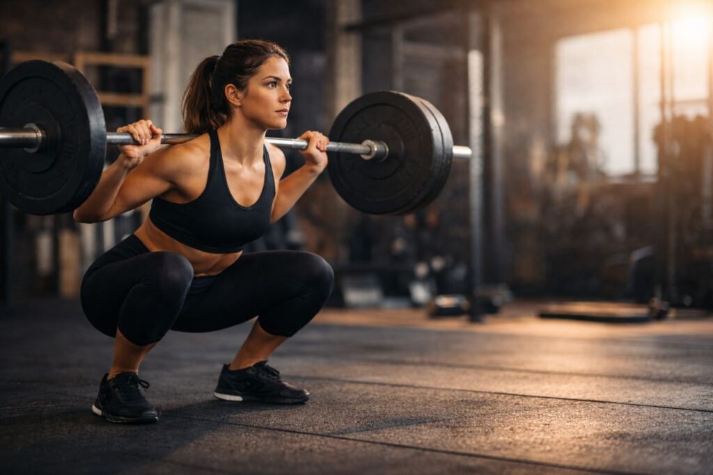 mulher executando agachamento profundo 